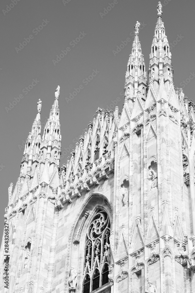 Naklejka premium Milan cathedral. Black and white photo.