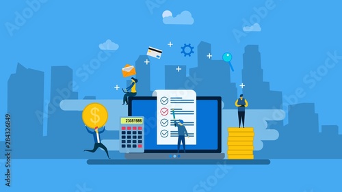 Website or landing page of Payroll, salary payment administrative with Tiny People Character Concept Vector Illustration, Suitable For Wallpaper, Banner, Background, Card, Book Illustration, Web 