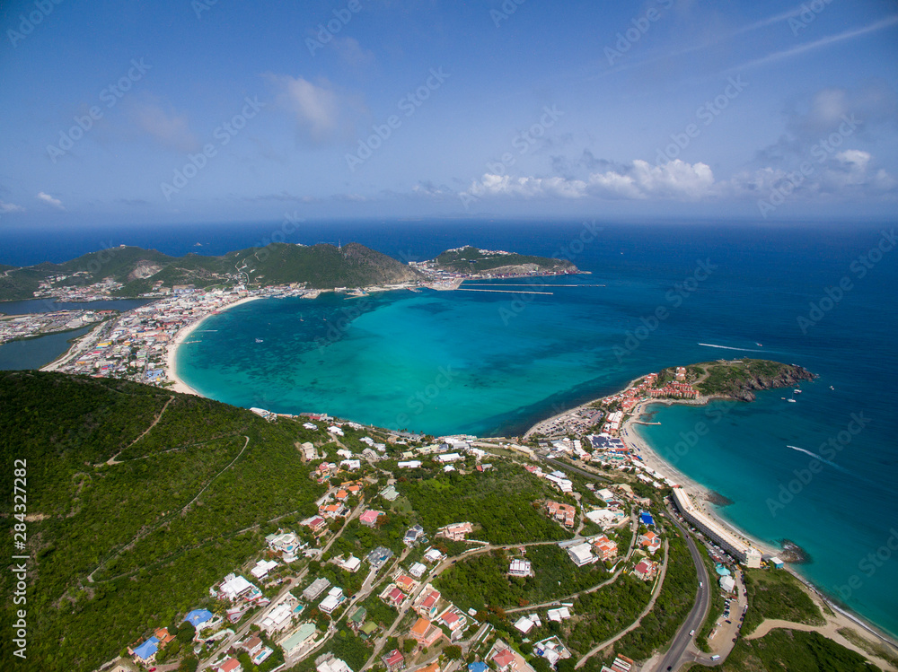 High aerial view of the island of Sint Maarten