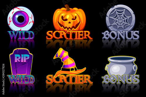 Halloween slots icons. Wild, Bonus and Scatter icons for slots machine in Halloween style