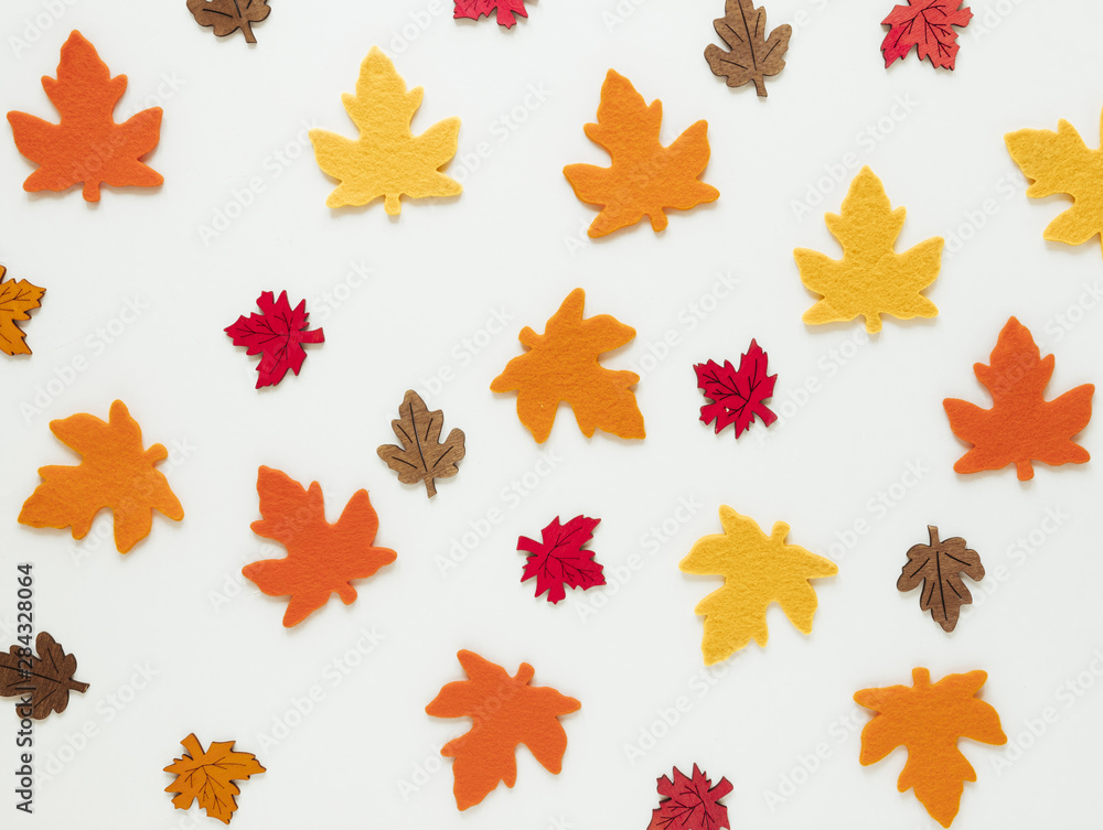 Flat lay autumn leaves on white background Flat lay autumn leaves on white background