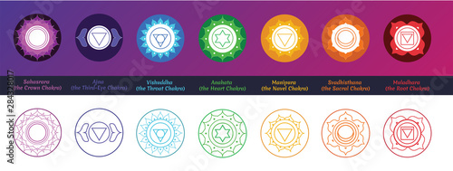 Chakra Symbols Set (Fill and line art)