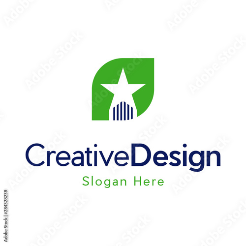 Star Leaf Raising Simple Naturally Logo, star and leaf negative space logo design, Star leaf logo design template, leaf logo designs - vector.
