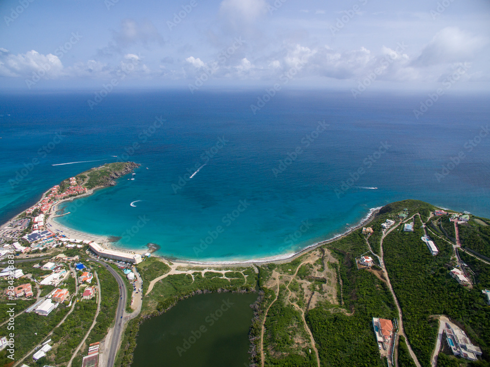 High aerial view of Divi little bay and Belair on st.maarten. 