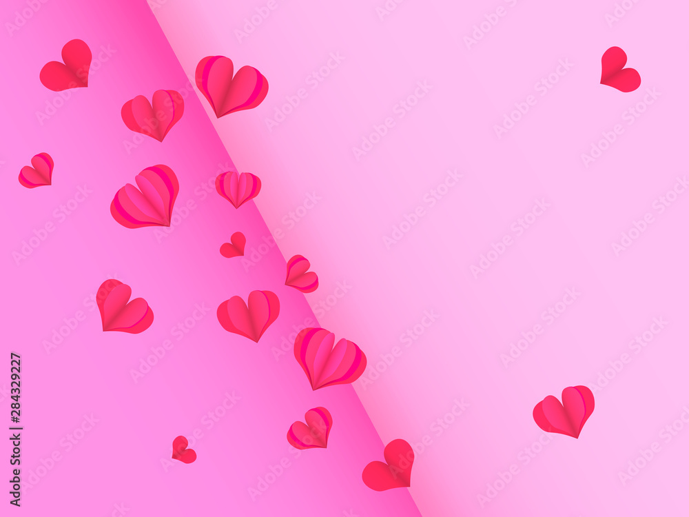 Romantic background with paper hearts. Vector illustration