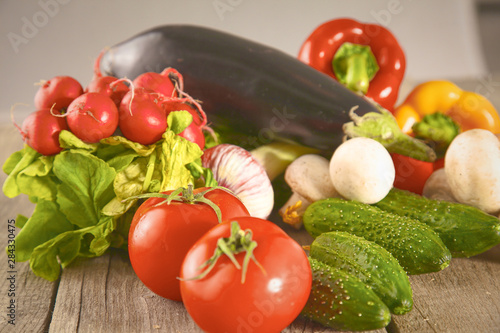 Vegetables . Fresh Bio Vegetable in a Basket. Over Nature Backg