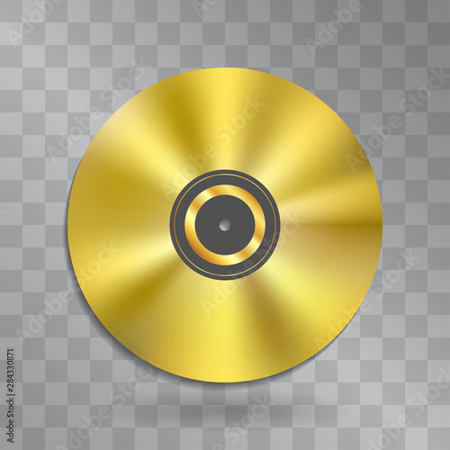 Golden disc music award for selling records isolated on transparent background. Luxurious recognition sign to hang on the wall, achievement and professional success icon in entertainment industry.