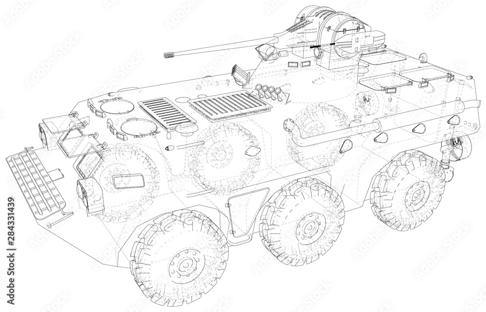 Armored vehicle technical wire-frame. Vector rendering of 3d.