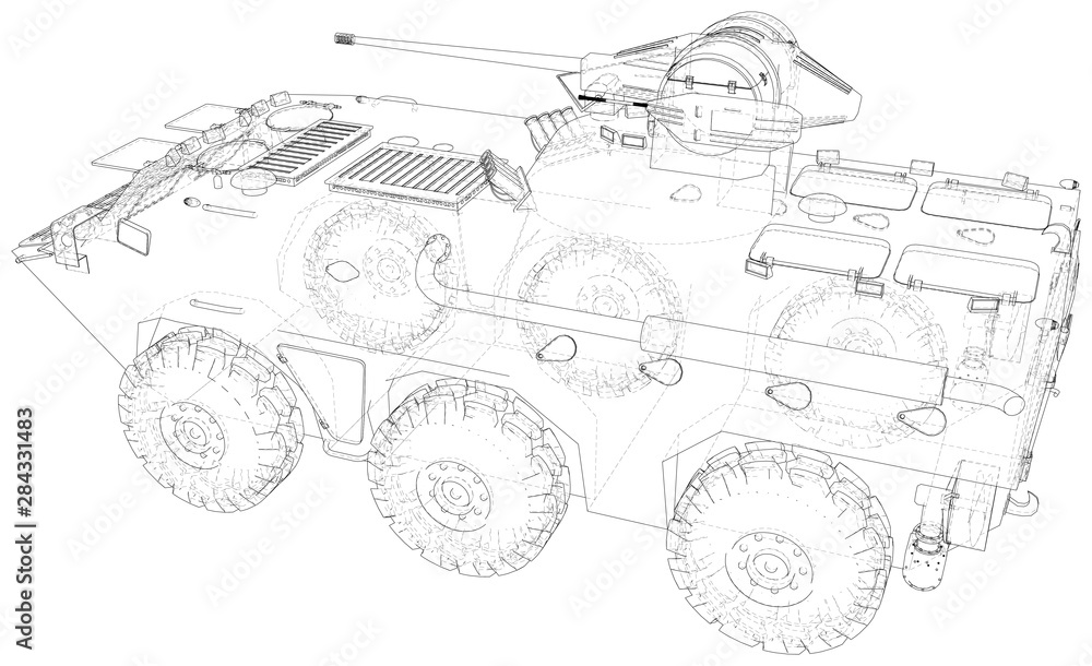Military machine technical wire-frame. EPS10 format. Vector created of 3d.