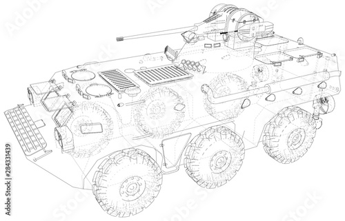 Armored vehicle technical wire-frame. Vector rendering of 3d.