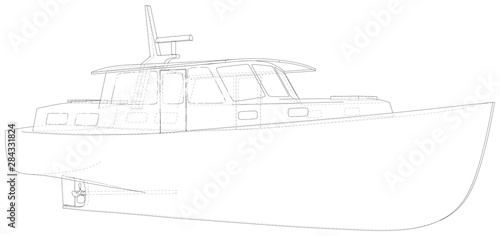 Ships, boats Wire-frame on white background. EPS10 format. Vector created of 3d, Wire-frame.