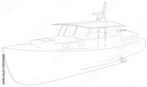 Boat. EPS10 format. Wire-frame Vector created of 3d. EPS10 format.