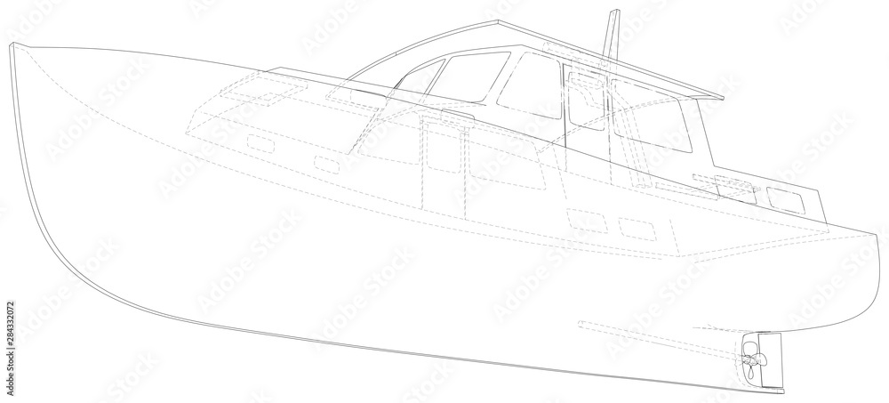 Boat isolated on white. Technical wire-frame. Vector rendering of 3d. Boat isolated on white. Technical wire-frame. Vector rendering of 3d.