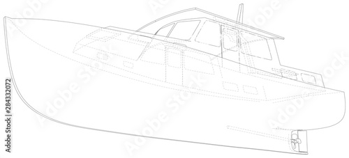 Boat isolated on white. Technical wire-frame. Vector rendering of 3d.