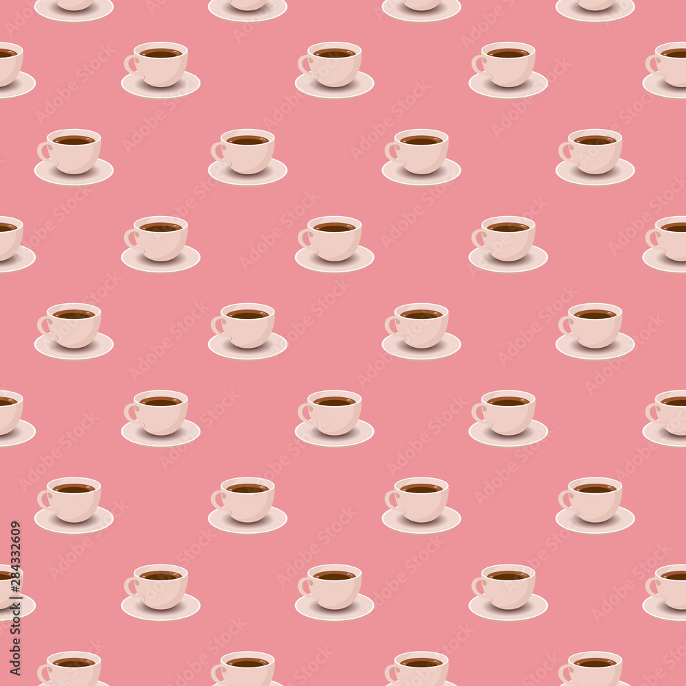 Seamless Pattern with White Tea or Coffee Cups on Pink Seamless Pattern with White Tea or Coffee Cups on Pink