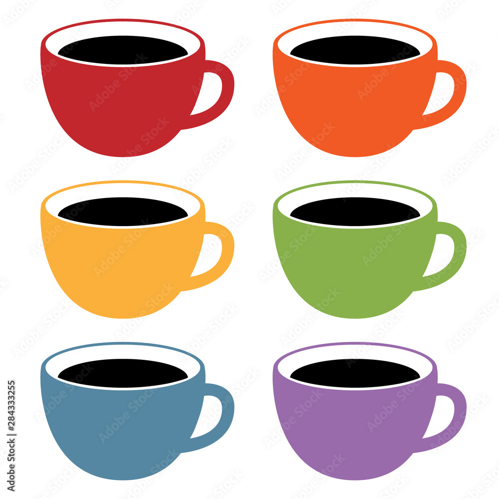 Set of Cards with Cups of Fresh Morning Coffee Set of Cards with Cups of Fresh Morning Coffee
