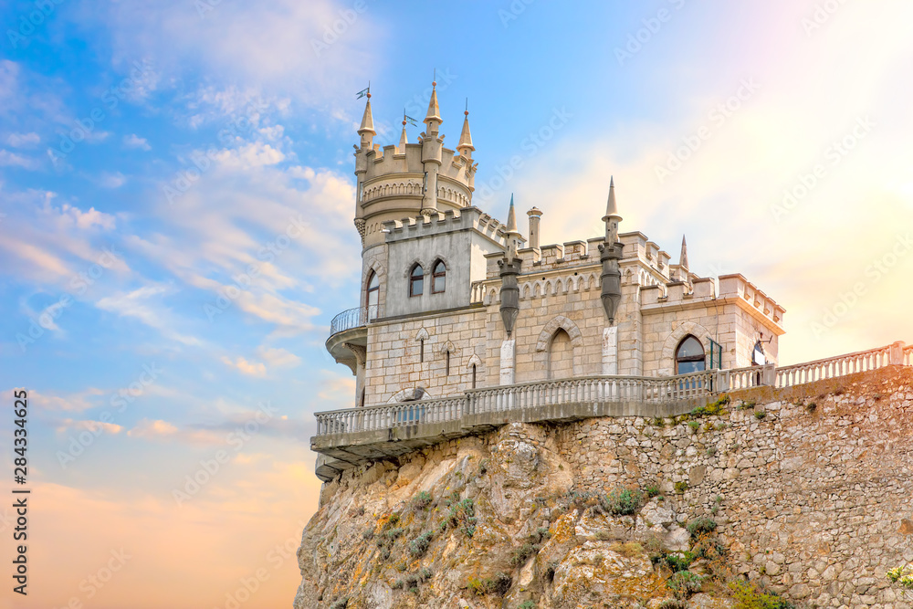 Beautiful view on the Swallow Nest Castle in the sky, Crimea, Ukraine