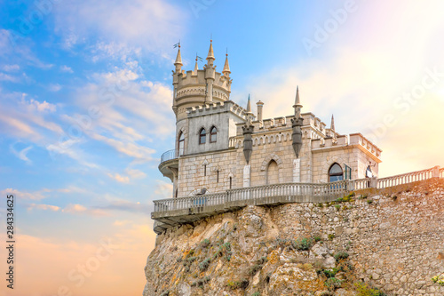 Beautiful view on the Swallow Nest Castle in the sky, Crimea, Ukraine photo