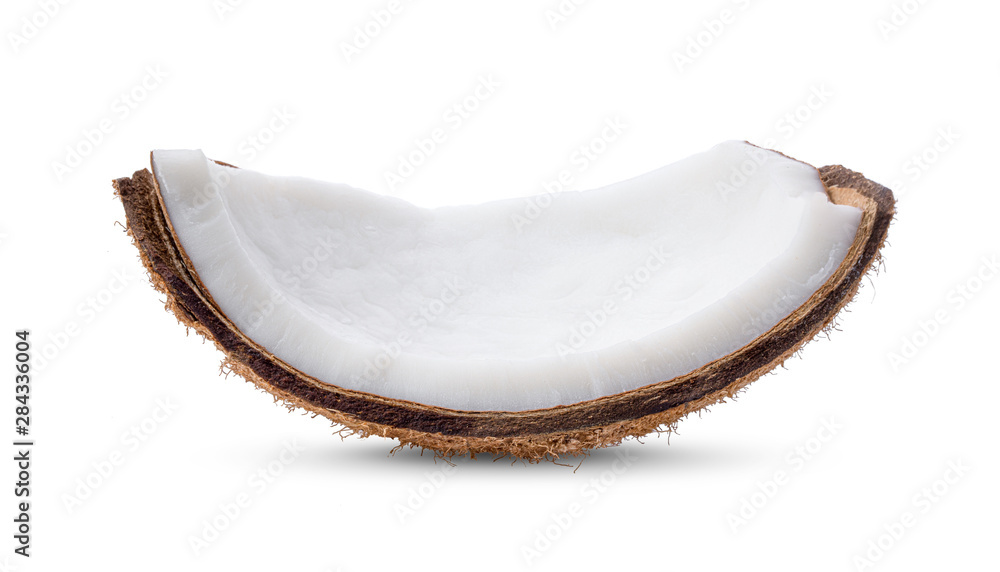 Coconut pieces on white background. full depth of field Coconut pieces on white background. full depth of field
