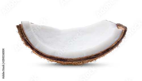 Coconut pieces on white background. full depth of field