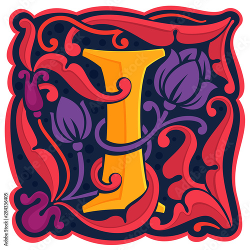 Letter I colorful antique gothic initial logo.
