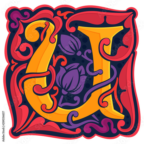 U letter colorful antique gothic initial logo.