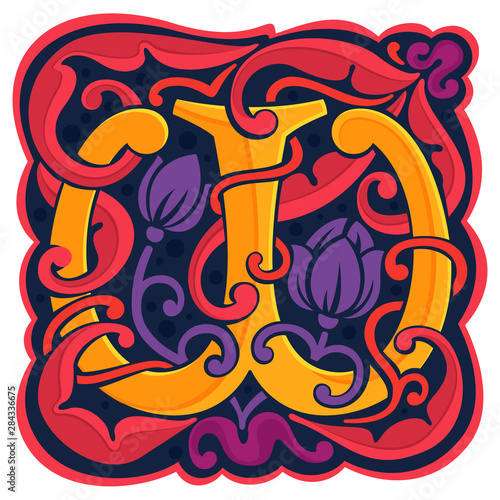 W letter colorful antique gothic initial logo.