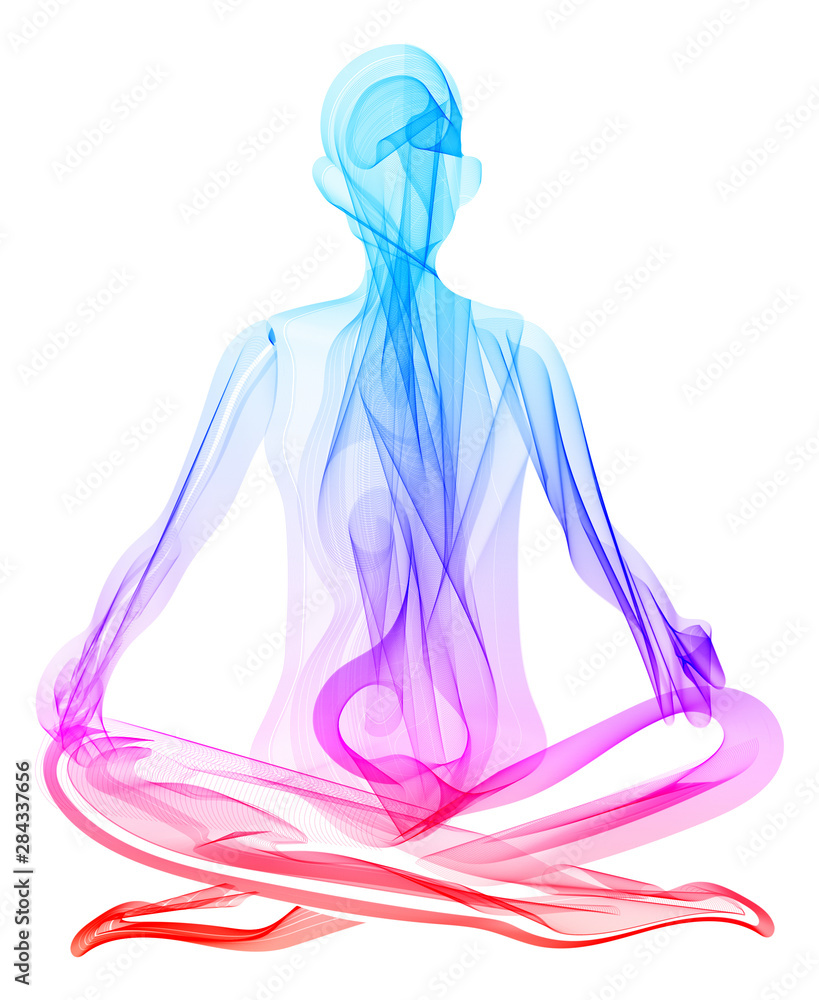 Abstract human's silhouette, sitting yoga pose, asana, bright, colorful modern illustration