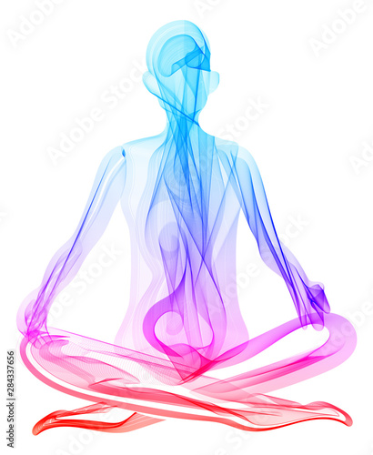 Abstract human's silhouette, sitting yoga pose, asana, bright, colorful modern illustration