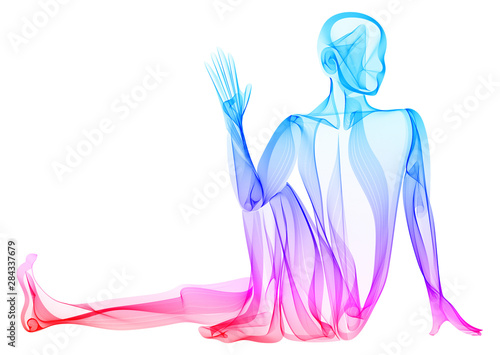 Abstract human's silhouette, sitting yoga pose, asana, bright, colorful modern illustration