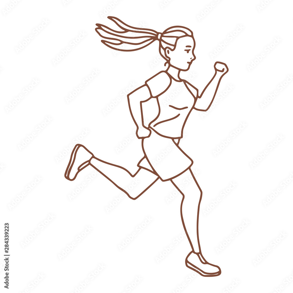 Isolated Running Girl in Hand Drawn Doodle Style Isolated Running Girl in Hand Drawn Doodle Style