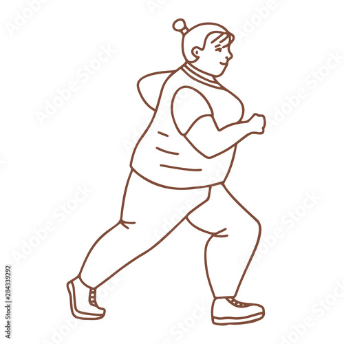 Running Obese Girl in Hand Drawn Doodle Style