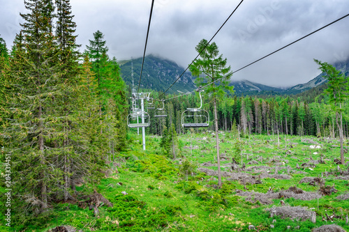 Ski lift in the mountains. photo