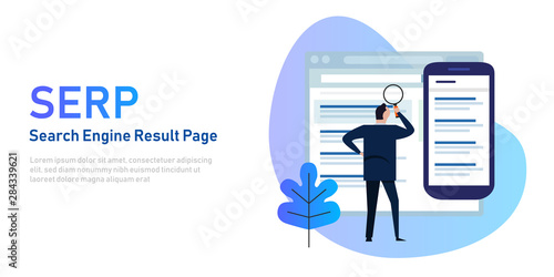 SERP Search Engine Result Page on screen and mobile device.