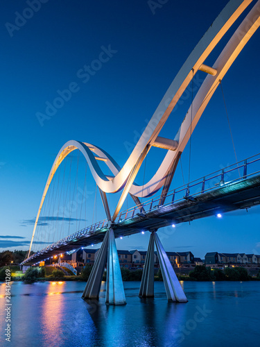 Fototapeta Naklejka Na Ścianę i Meble -  Sunset at Infinity Bridge on the River Tees. Stockton-on-Tees.