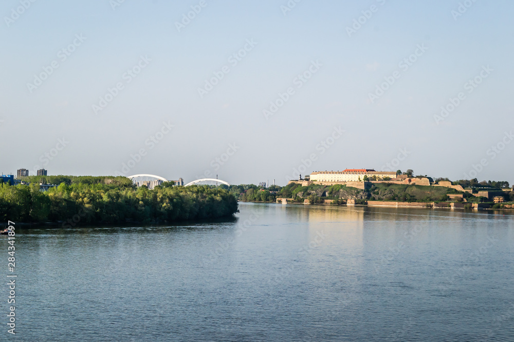 Panorama of the Danube River under the Petrovaradin fortress near Novi Sad
