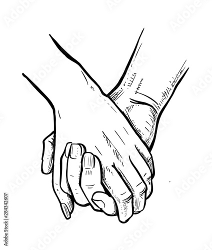young loving couple holding hands
