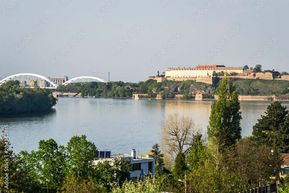 Panorama of the Danube River under the Petrovaradin fortress near Novi Sad