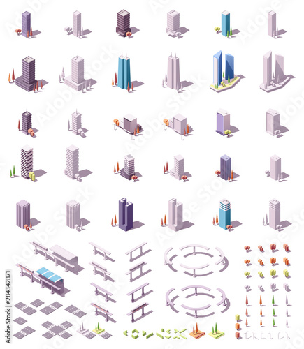 Vector isometric city buildings set