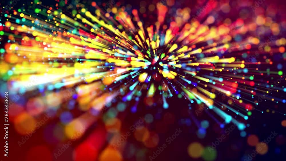 4k abstract background with multicolor light rays like laser show, with ...
