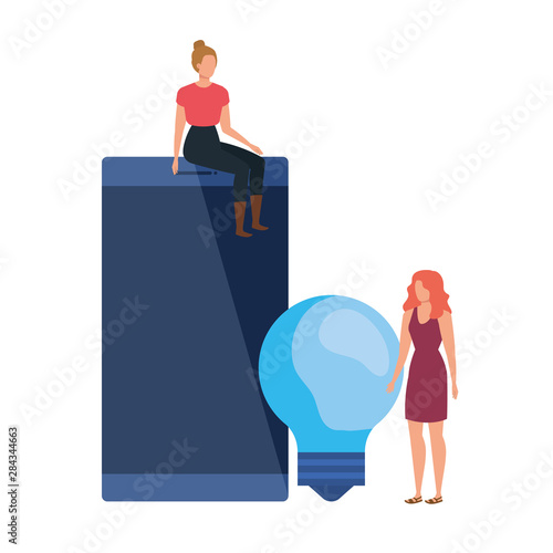 young women with smartphone characters