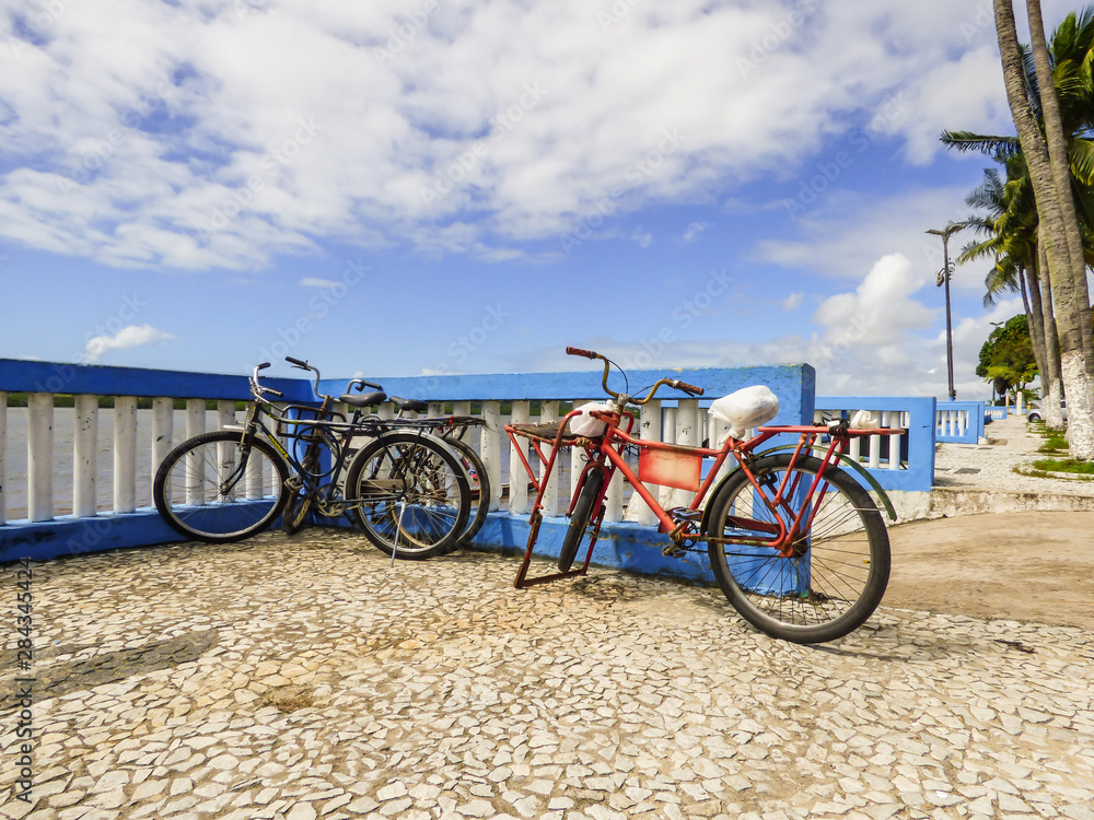 Bicycles parked on the promenade of Itapissuma - Pernambuco, Brazil