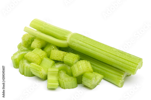 Chopped celery isolated on white background