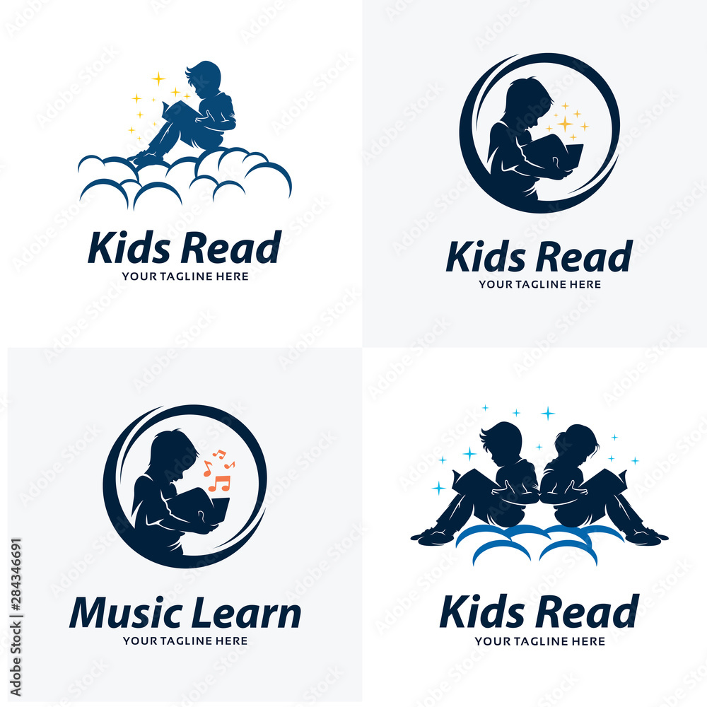 Set of Kids Read Logo Design Templates