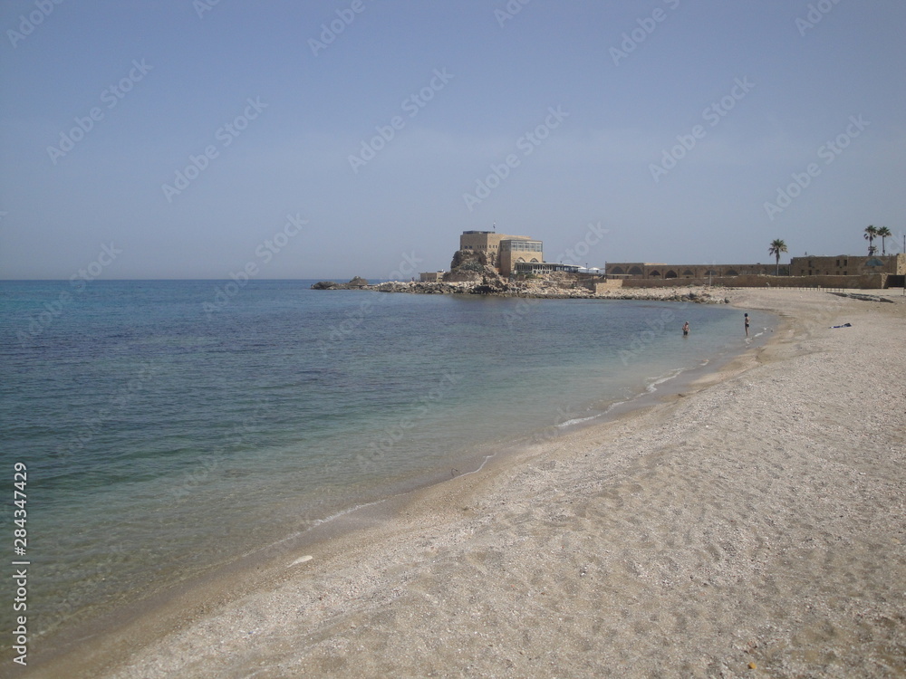 Ruins from the ancient city of Caesarea, in the coast of the Mediterranean Sea in Israel.