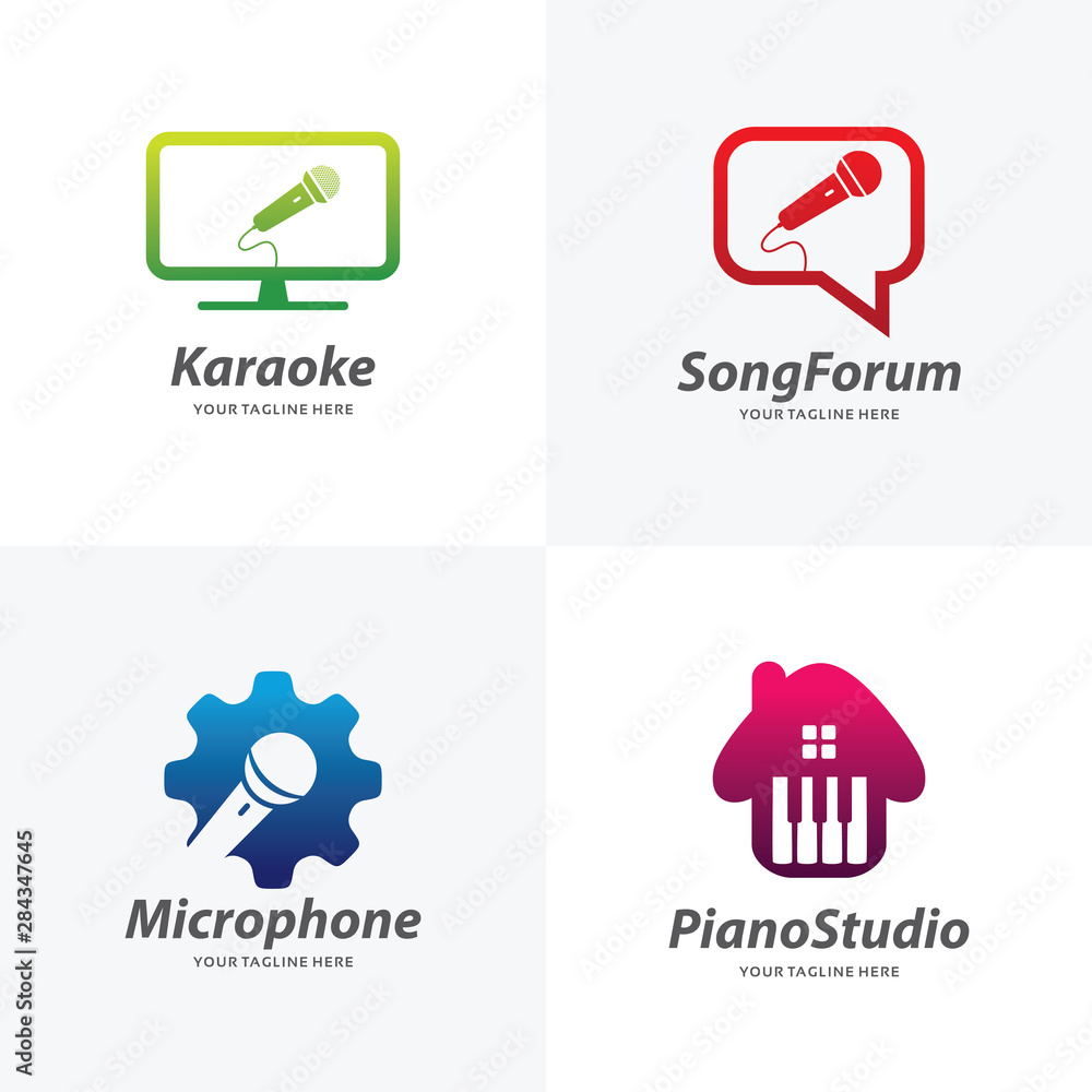 Set of Microphone Logo Design Templates