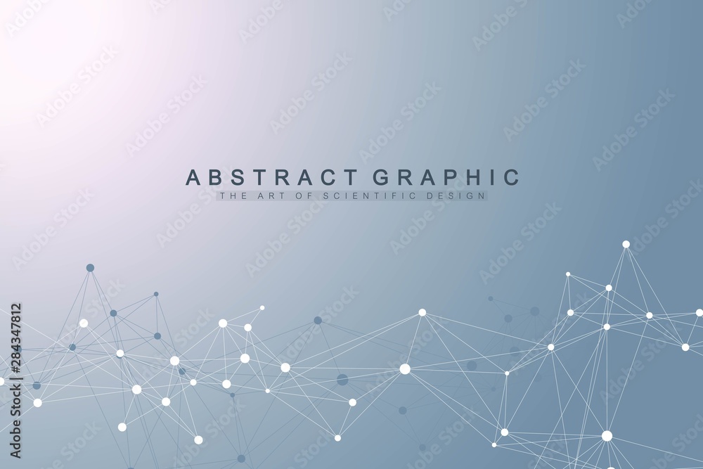 Big data visualization. Geometric abstract background visual information complexity. Futuristic infographics design. Technology background with connected line and dots, wave flow. Vector illustration