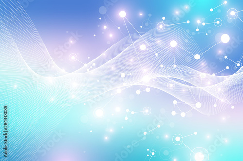 Expansion of life. Colorful explosion background with connected line and dots, wave flow. Visualization Quantum technology. Abstract graphic background explosion, motion burst, vector illustration.