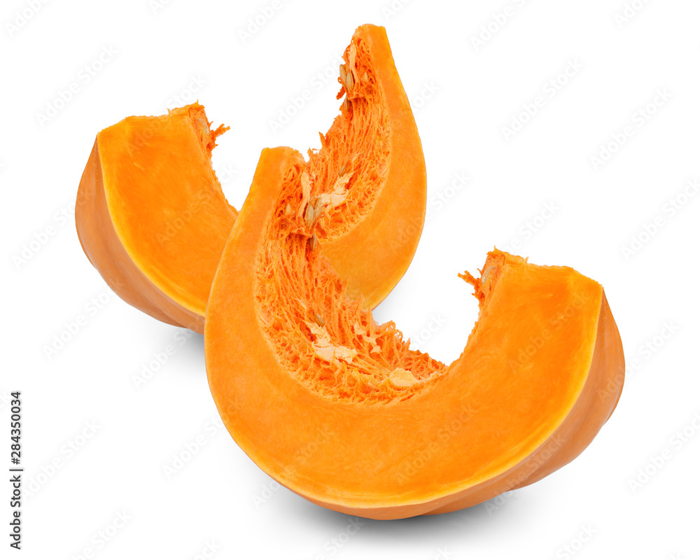 Slices of pumpkin isolated on white background Slices of pumpkin isolated on white background