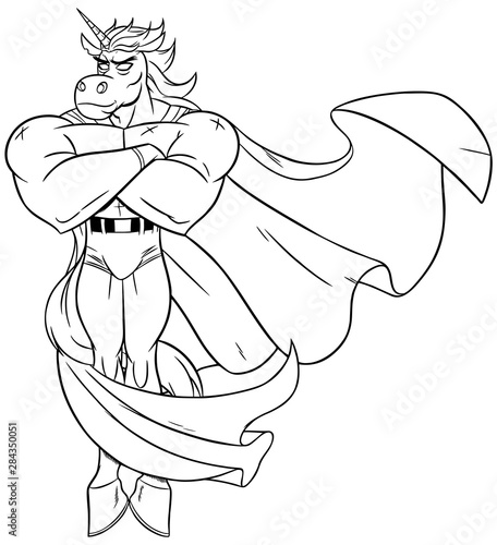 Unicorn Superhero Line Art